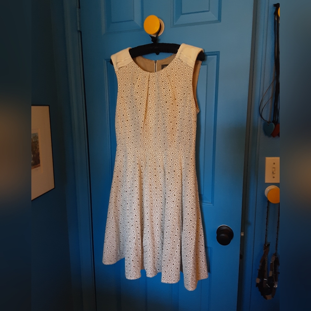 Vince Camuto Cream Eyelet Sleeveless Dress